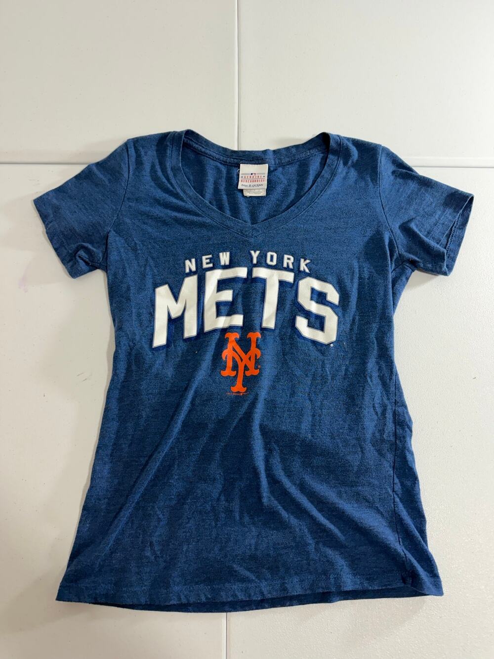 5th & Ocean Womens M New York Mets T-Shirt Navy MLB V-Neck Genuine Merch